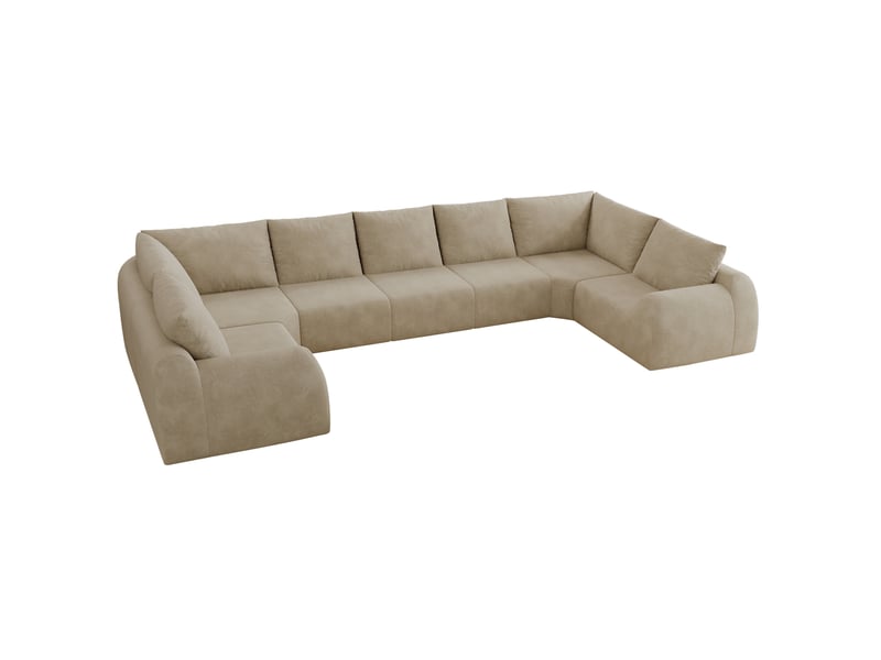  Canapé panoramique en u 7 places à compression sans montage, en tissu chenille kaki, 411 × 200 × 85 cm  - Conforama A