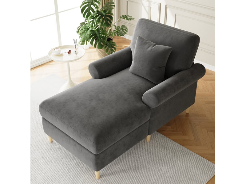  Fauteuil relax 133x87x90 cm, avec fonction allongée, coussin lombaire, canapé simple, pour salon, bureau, velours gris  - Conforama D