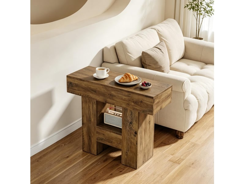  Table d'appoint tcqpz avec étagère ouverte 80 x 30 x 50 cm mdf marron  - Conforama E