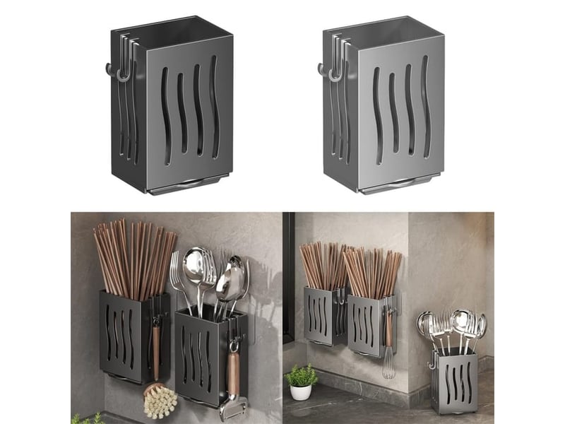  Égouttoir mural de cuisine - porte-couverts - boîte de rangement pour ustensiles de cuisine - avec plateau d'égouttement (noir) - black  - Conforama E