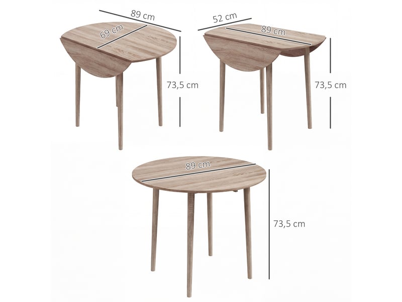  Table de salle à manger pliante 2 abattants - table ronde extensible - peu encombrante avec pieds en bois ø89 x 73.5h cm  - Conforama E