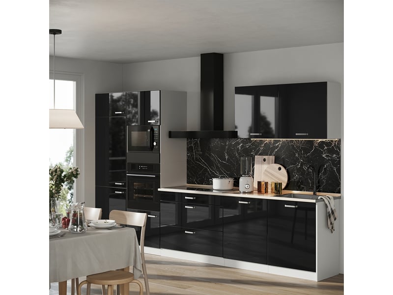 Vicco cuisine, noir haute brillanceblanc, 340cm plan de travail marbre  - Conforama C