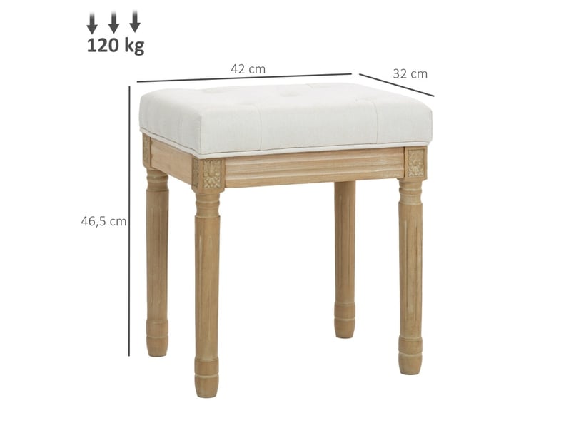  Tabouret repose-pieds 42 x 32 x 46,5 cm beige en polyester, assise capitonnée style campagne  - Conforama C