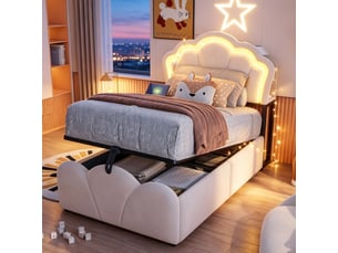 Lit coffre 90x200 cm <strong>OOIILLEE</strong>  <strong></strong> coloris beige