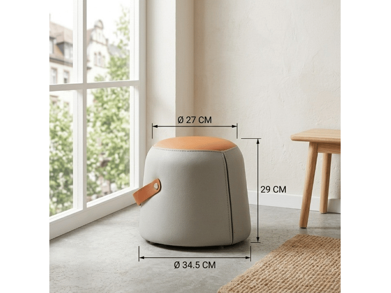 Repose-pied ottoman avec assise rembourrée, poignée de transport et format compact en pu gris et orange 34,5 × 34,5 × 29 cm  - Conforama D