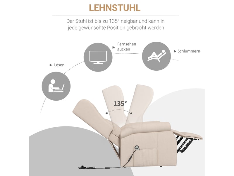 Fauteuil releveur électrique beige, fauteuil relax inclinable, repose-pieds réglable, pour salon et espace de repos senior - Conforama B