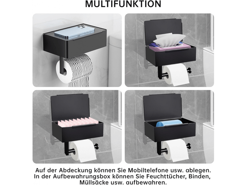  Porte-papier toilette avec étagère, porte-lingettes humides, montage mural, convient pour salle de bain et cuisine (noir)  - Conforama D