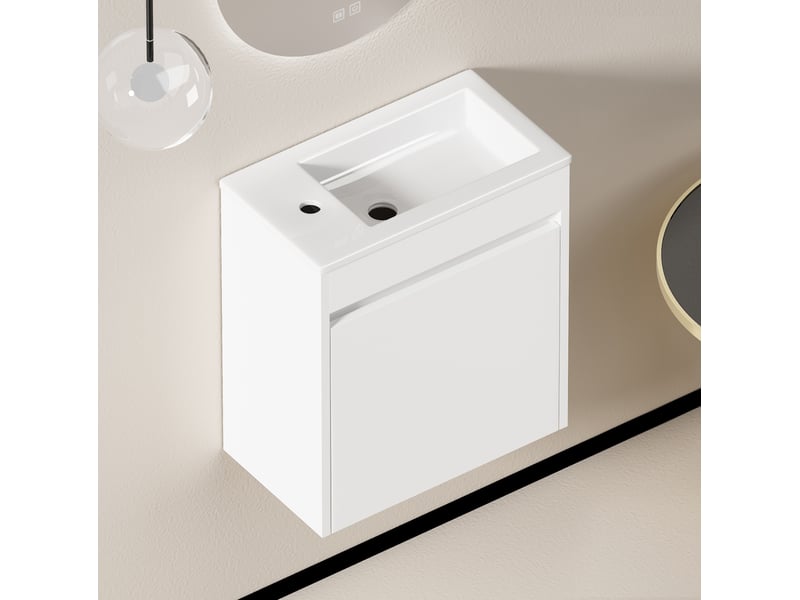 Meuble de salle de bain blanc de 46 cm - meuble de rangement spacieux - 1 porte avec fermeture douce - Conforama C