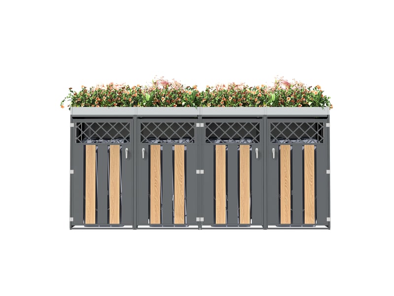  Cache-poubelles 4 portes verrouillables, ventilation en losange et toit végétalisable  - Conforama A