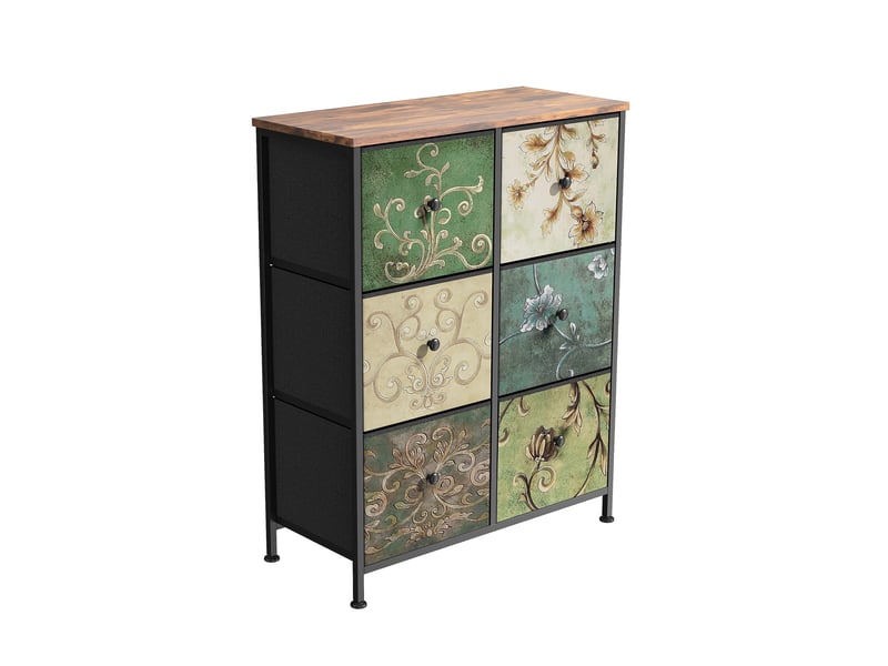  Commode de rangement, 67.5x30x86.5cm, 6 tiroirs en tissu, cadre en métal et plateau en bois, style rétro, multicolore  - Conforama A