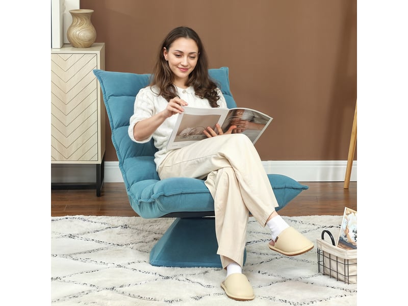  Fauteuil de relaxation, fauteuil pivotant, tissu en velours microfibre, 62x70x95cm, bleu  - Conforama C