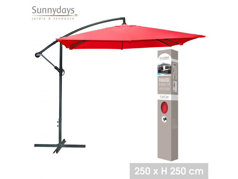  Parasol déporté carré ouverture manivelle - rouge - polyester et aluminium - l 250 x p 250 x h 250  - Conforama A