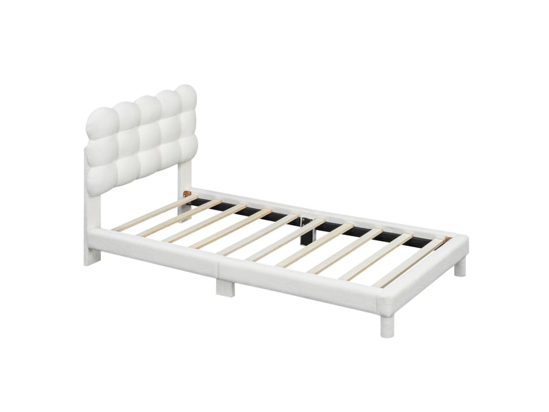  Lit rembourré blanc 90 × 200 cm, tête de lit confortable réglable sur 3 positions, style moderne  - Conforama E