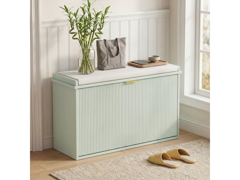  Banc à chaussures avec coussin d'assise rembourré et tiroir rabattable pour couloir, chambre, 80 x 26 x 47,5 cm, vert  - Conforama D