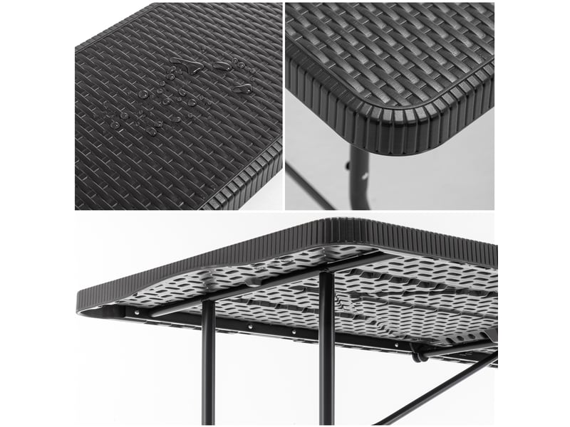  Ensemble table de jardin - table de pique-nique pliante 180x74 cm – noire – 2 bancs, verrouillage de sécurité et poignée intégrée  - Conforama E