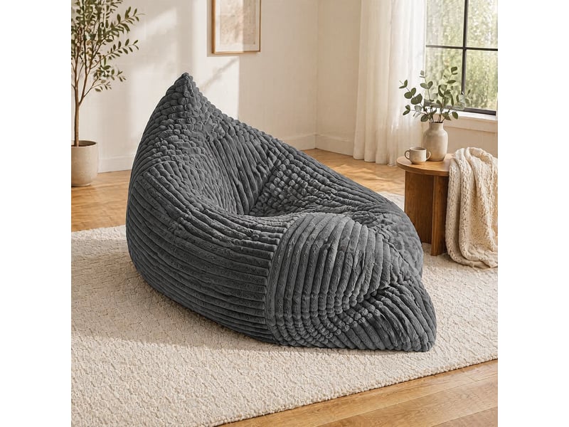 Grande fauteuil pouf convertible 180x125 cm, assise moelleuse, sans montage, matière côtelée gris foncé, parfait pour la détente - Conforama B
