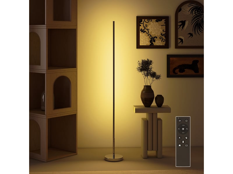  Lampadaire moderne pour salon avec température de couleur réglable, télécommande magnétique, gris argenté  - Conforama C
