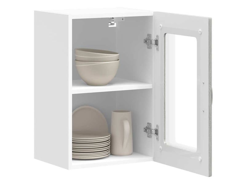  Armoire murale de cuisine avec porte vitrée kalmar bois d'ingénierie gris sonoma shl7323  - Conforama E