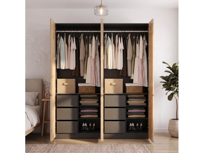  Armoire 180x50x200 cm avec 8 portes, 6 tiroirs et 2 tringles, coloris chêne  - Conforama D