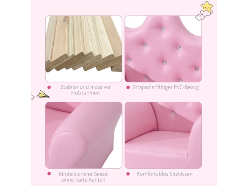 Canapé de jeu enfant rose, sofa princesse avec ottomane, mini canapé, coin détente, chambre et salle de jeux - Conforama E