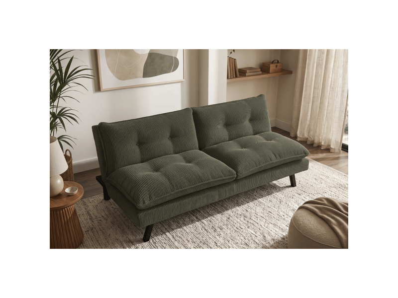  Canapé convertible azena 3 places en tissu côtelé – vert foncé et noir – 190 x 80 x 90 cm  - Conforama E