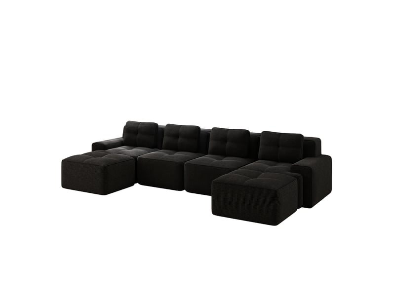  Canapé d'angle ulevr modulable 4 places en u avec méridiennes, velours côtelé noir, assise profonde 74 cm, 382 x 177 x 69 cm  - Conforama A