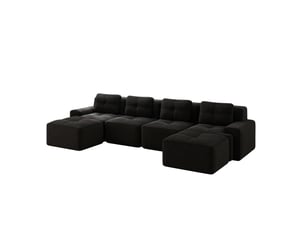 Canapé d'angle ulevr modulable 4 places en u avec méridiennes, velours côtelé noir, assise profonde 74 cm, 382 x 177 x 69 cm