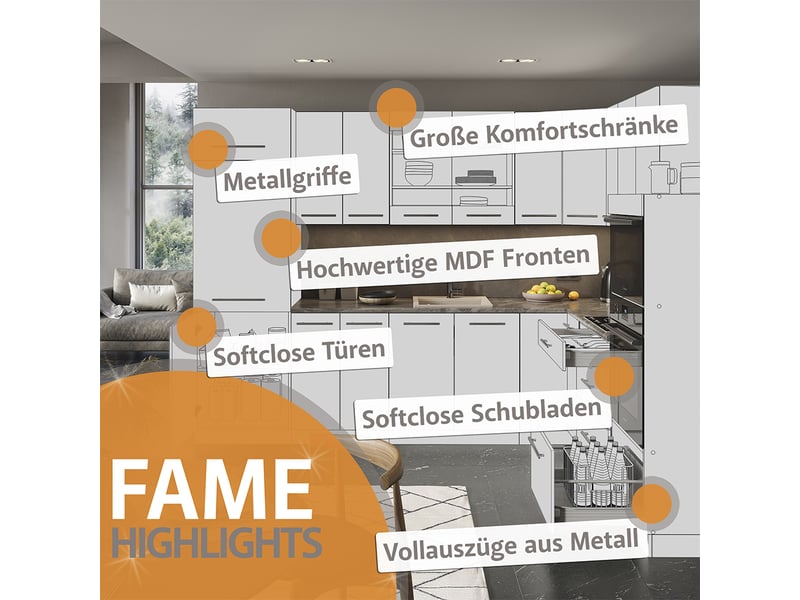 Vicco cuisine, blanc campagneanthracite, 380cm, pt marbre - Conforama D