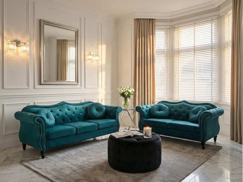 Ensemble de salon 5 places skien velours bleu paon  - Conforama B