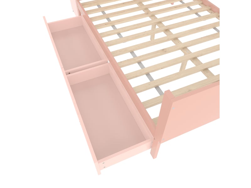  Lit double 140x200 en bois de pin avec bureau intégré et 2 tiroirs - rose  - Conforama W