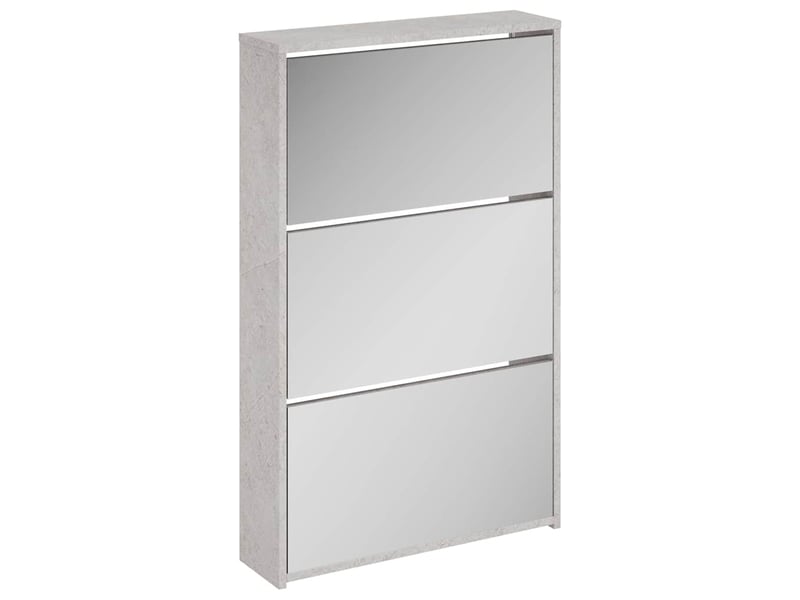  Meuble à chaussure, armoire à chaussures miroir 3 niveaux gris béton 63x17x102,5 cm  - Conforama A