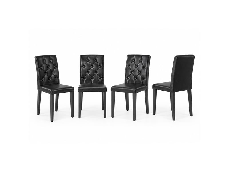  Chaises de salle à manger lot de 4 dossier matelassé  - pieds métal antidérapants pu noir  - Conforama A
