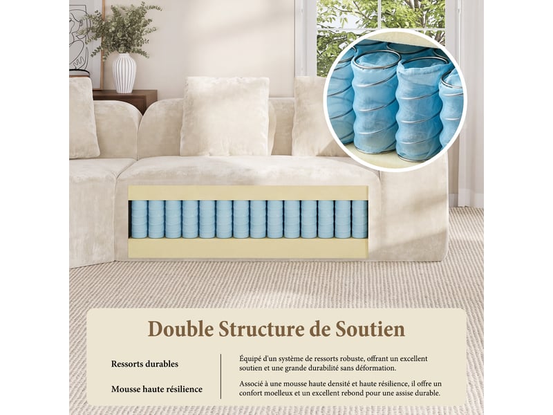 Canapé d'angle incurvé 3 places en tissu chenille premium,canapé compressé sans montage,mousse haute résilience,beige 326x97x66CM - Conforama D