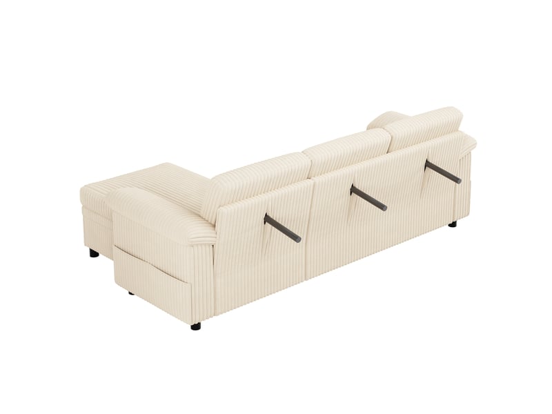  Canapé d’angle convertible 214x138,5x89 cm modulable bois et métal beige  - Conforama D