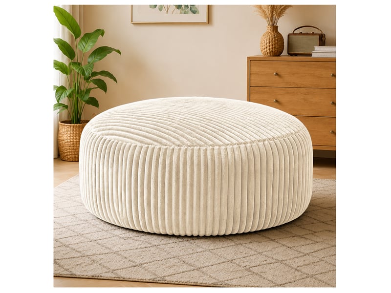  Fauteuil poire modenvie rond en velours côtelé blanc, rembourrage en mousse à mémoire de forme, 143 x 143 x 55 cm  - Conforama B