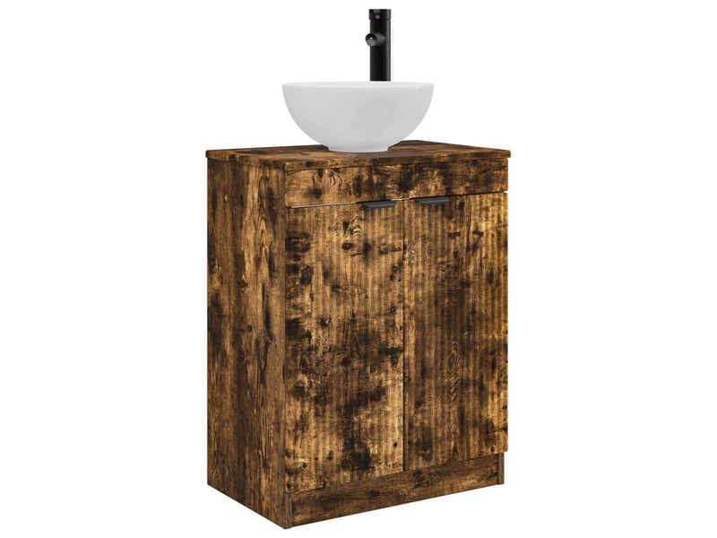  Meuble salle de bain avec évier, meuble de rangement chêne fumé 54x35x83 cm shl1884  - Conforama A