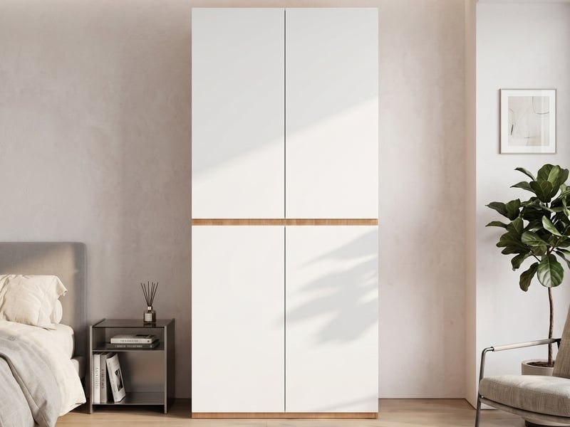  Armoire avec tiroir à bijoux, dotée de 4 portes, d'une tringle à vêtements et de 2 tiroirs, 90 x 50 x 200 cm, blanc  - Conforama B