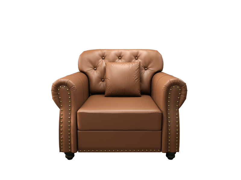  Fauteuil chesterfield fixe 1 place en simili marron 105 x 76 x 86 cm, capitonné avec coussin et ressorts ensachés pour salon 105X76X86cm - Conforama A