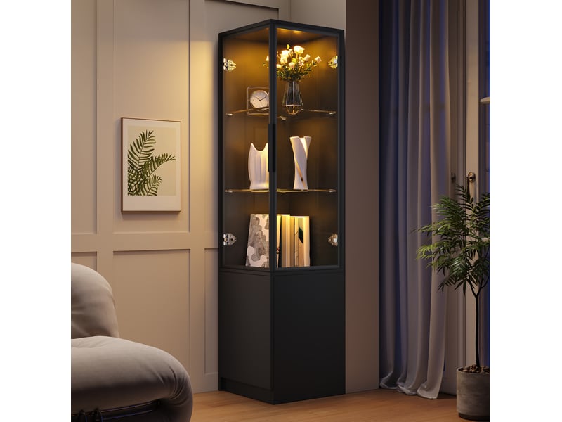  Vitrine d’angle 40x40x160 cm noire avec led contrôlée par application  - Conforama D