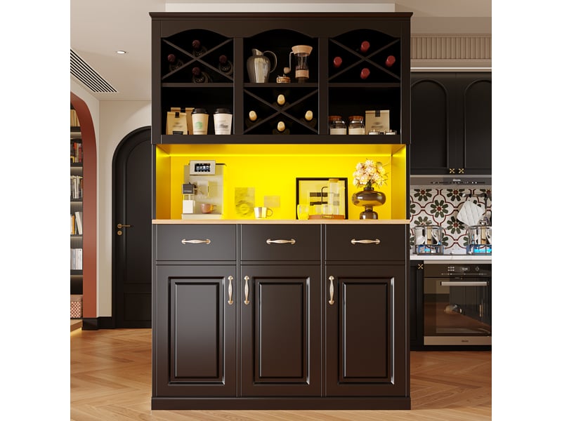  Meuble de cuisine muvano, buffet de cuisine noir avec led, 3 portes et 3 tiroirs, 120 × 40 × 180 cm  - Conforama C