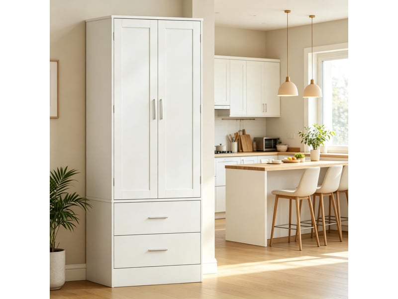  Meuble de cuisine 2 portes 2 tiroirs 8 étagères à épices blanc 60 x 40 x 159 cm T5828S00073 - Conforama B