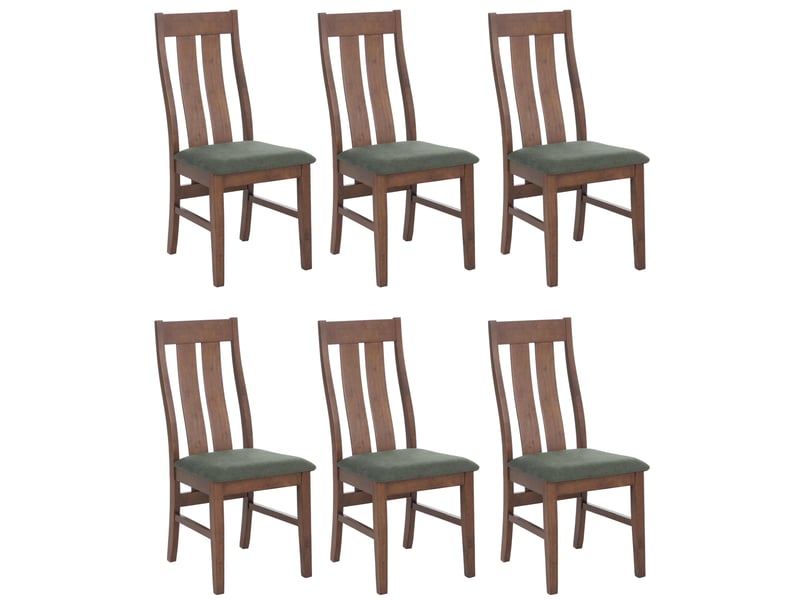 Lot de 6 chaises de salle à manger hwc-m58, chaises de cuisine, chaises à dossier, tissutextile, bois massif - structure foncée, vert foncé - Conforama A