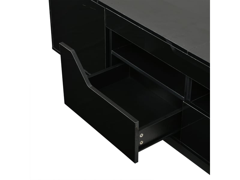  Meuble tv bas 180x40x45 cm noir brillant pour tv jusqu’à 75 pouces avec led connectée, 2 tiroirs et 2 portes push-to-open Fay Lum - Conforama E