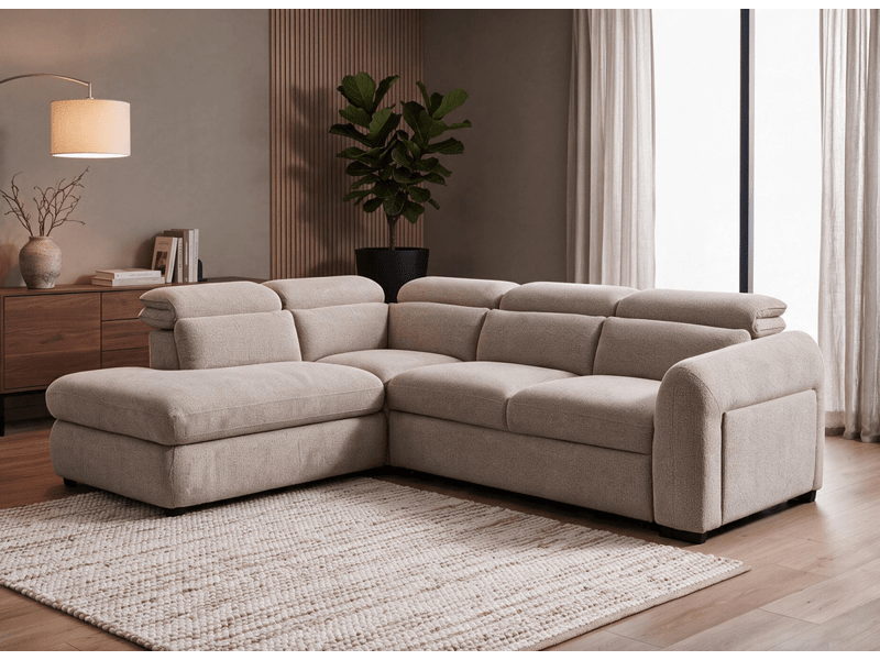  Canapé d'angle convertible avec coffre en velours texturé taupe madison - angle gauche KF8005-M3-TAU - Conforama B