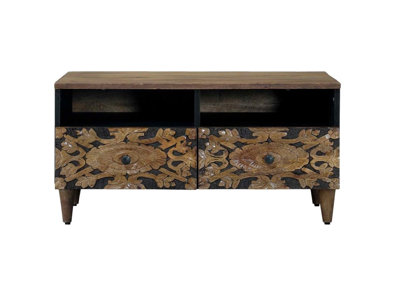  Table basse - table de salon - table à thé marron 80 x 54 x 40 cm bois de mangue massif  - Conforama C