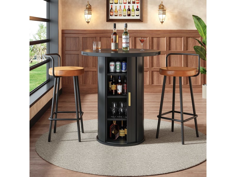  Table de bar ronde 91,6 cm avec rangement intégré et placard - mdf effet bois  - Conforama E