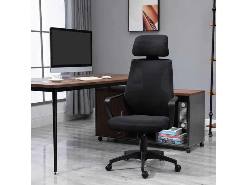  Chaise bureau ergonomique, fauteuil de bureau en maille, appui-tête, hauteur réglable, noir, 64 x 55 x 116-126 cm  - Conforama D