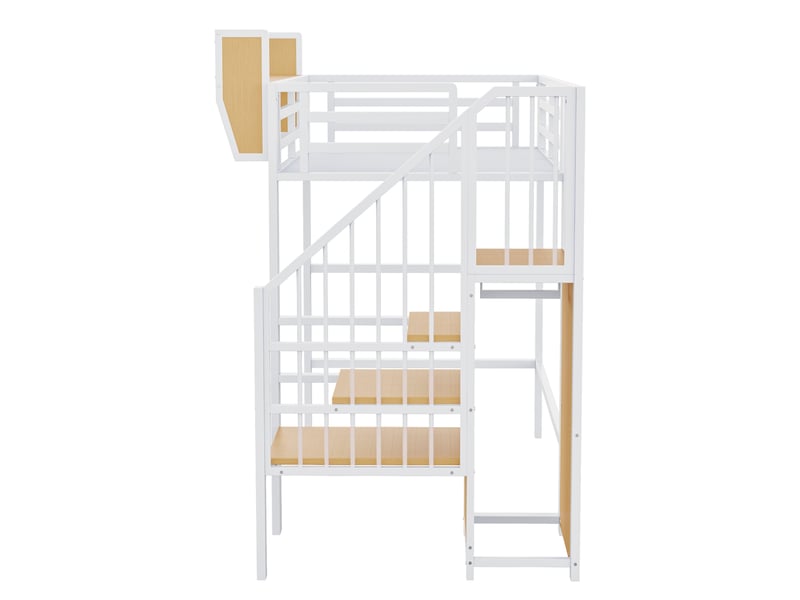 Lit mezzanine simple 90x200 cm en métal avec étagère amovible et échelle de sécurité, sans matelas, blanc - Conforama E
