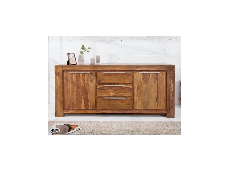 Buffet gradi 175 cm en bois massif de sheesham verni – 2 portes, 3 tiroirs et veinage naturel - Conforama E