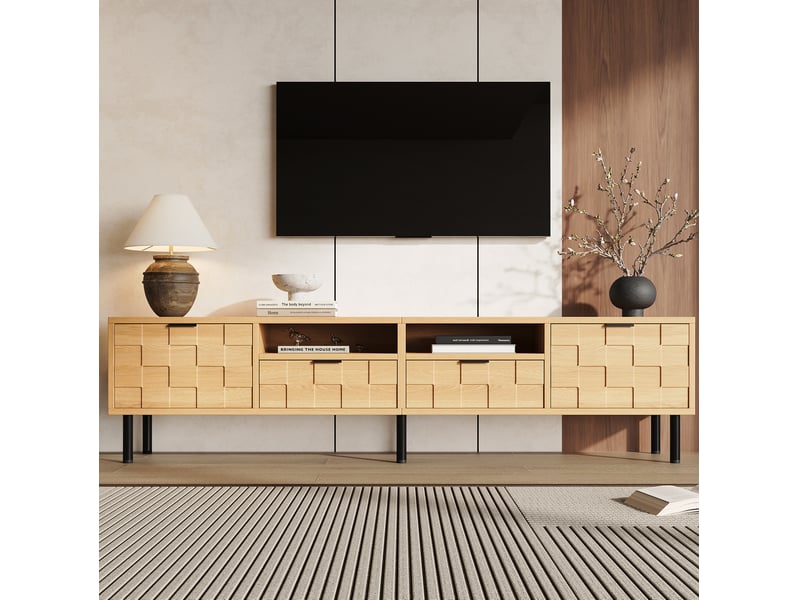  Meuble tv modenvie 200 x 35 x 44,5 cm 2 portes 2 tiroirs effet bois naturel  - Conforama E